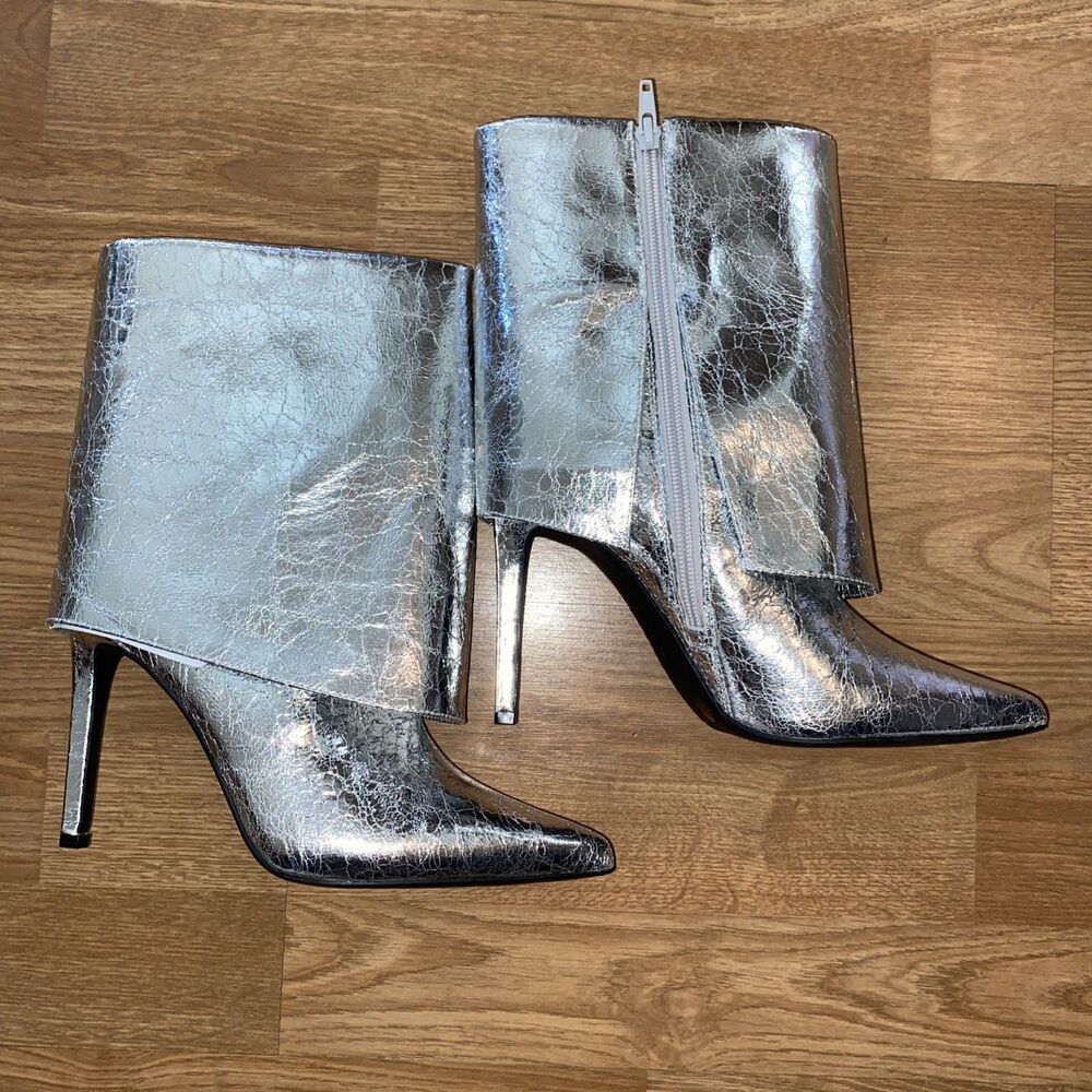 I.N.C. Women's Sabeel Stiletto Heel Cuff Mid Calf Boots Silver Size 7.5M NIB - Picture 7 of 10